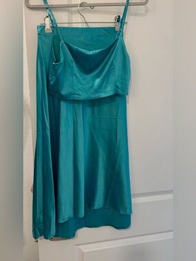 Charlie Holiday Teal Satin Top & Skirt Set Top Size US 8, Skirt Size US 4